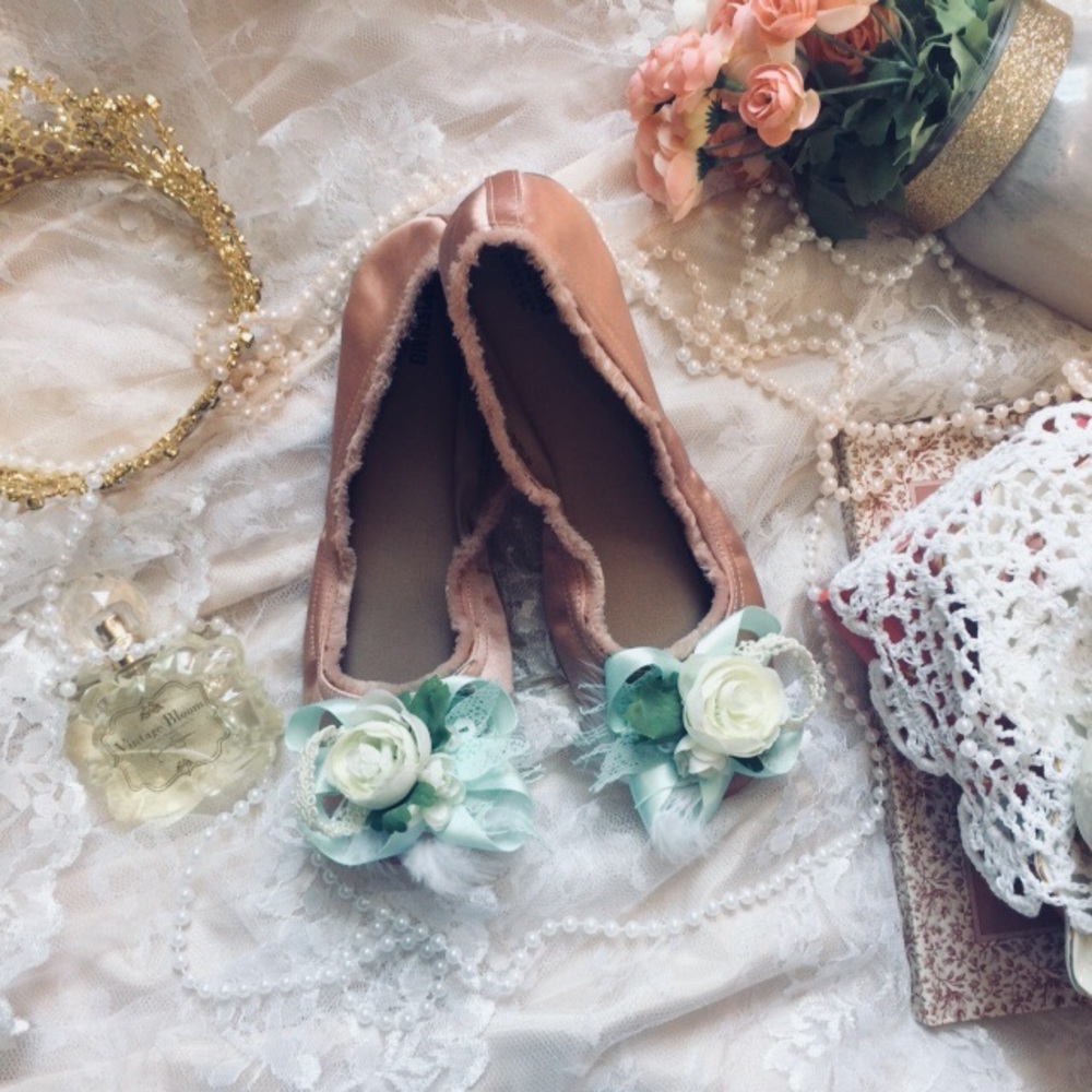 Dreamy satin curl ballet flats dusty rose and mint
